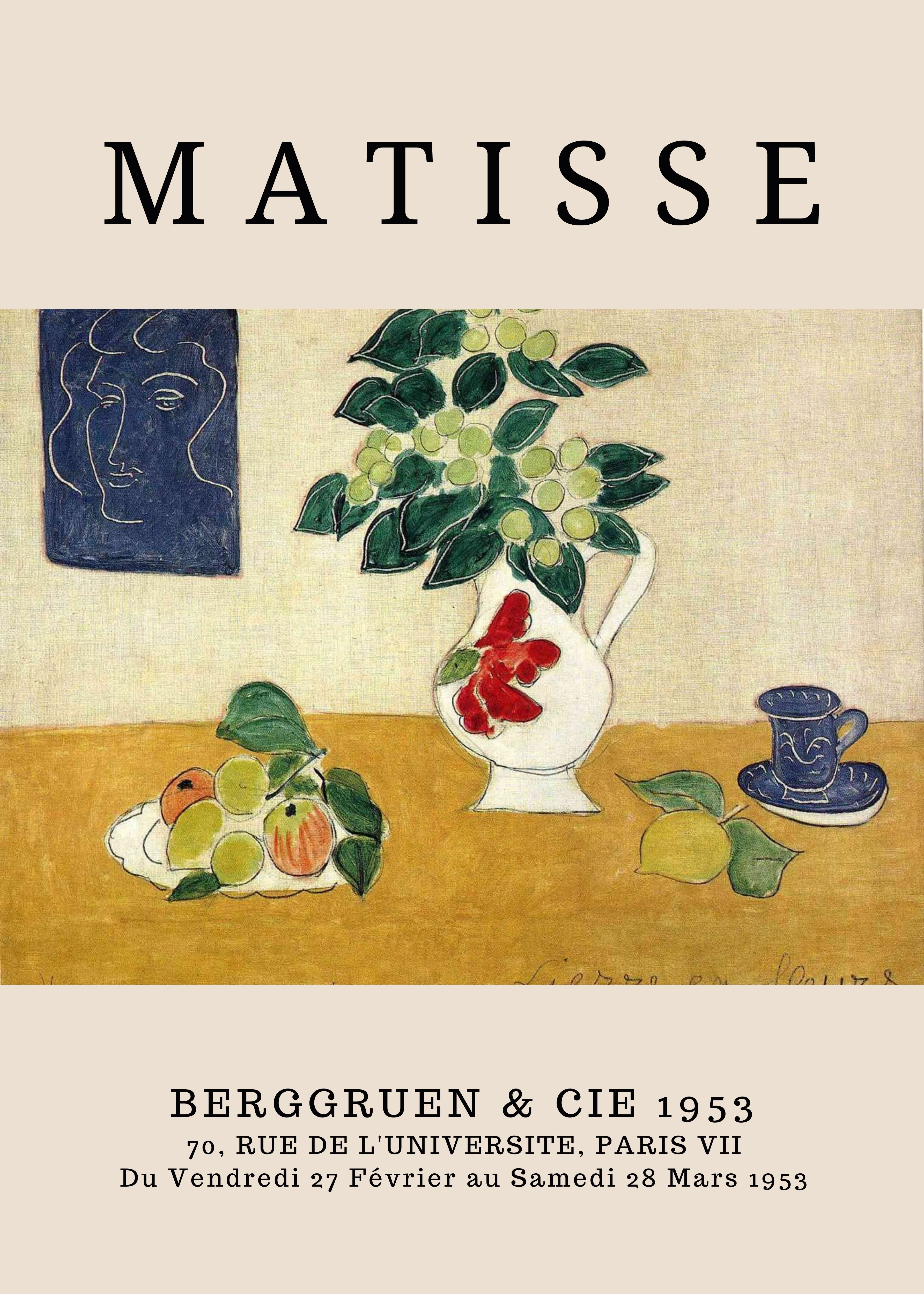 Matisse - Bodegón con jarrón, frutas y una taza