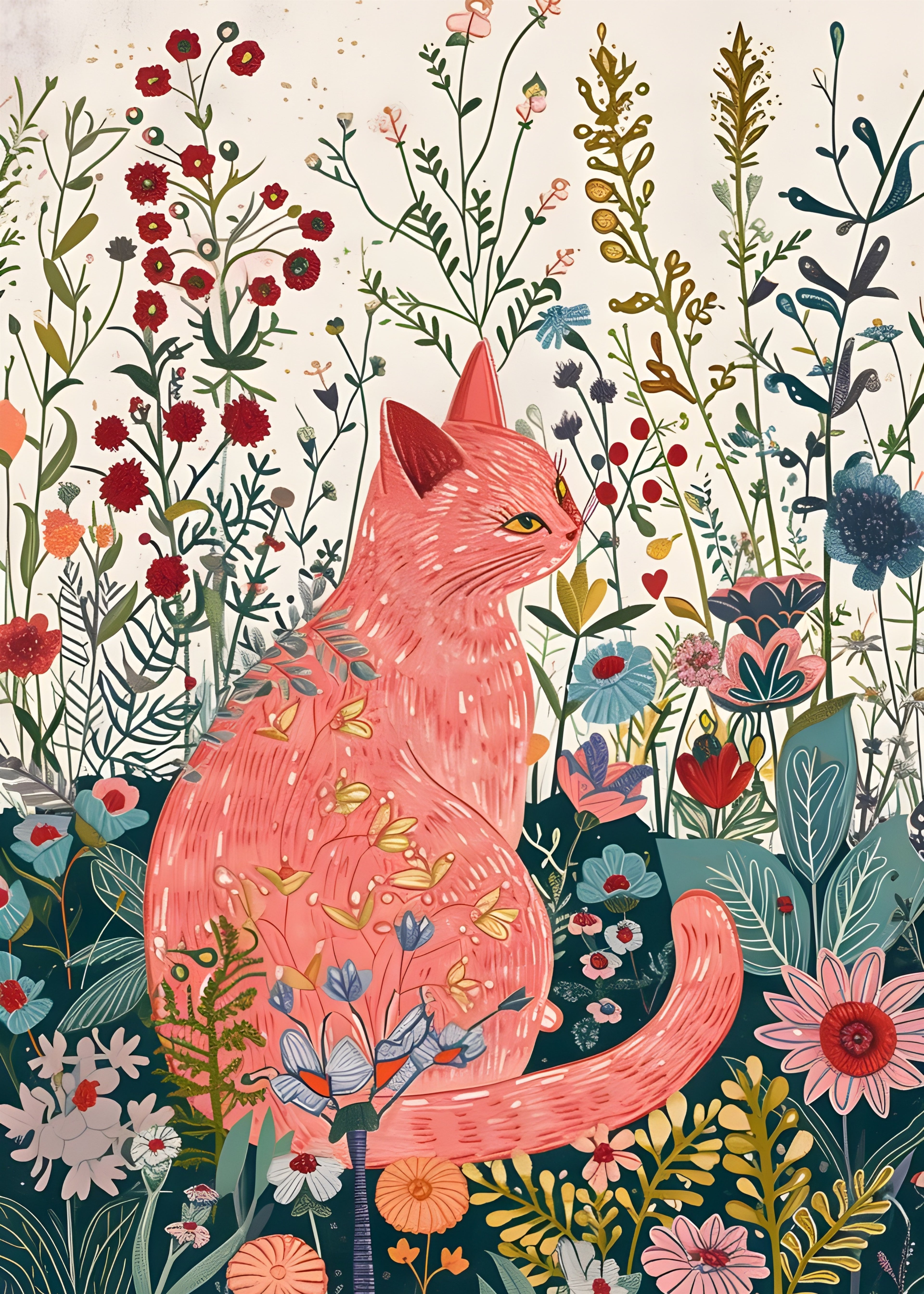Gato y flores