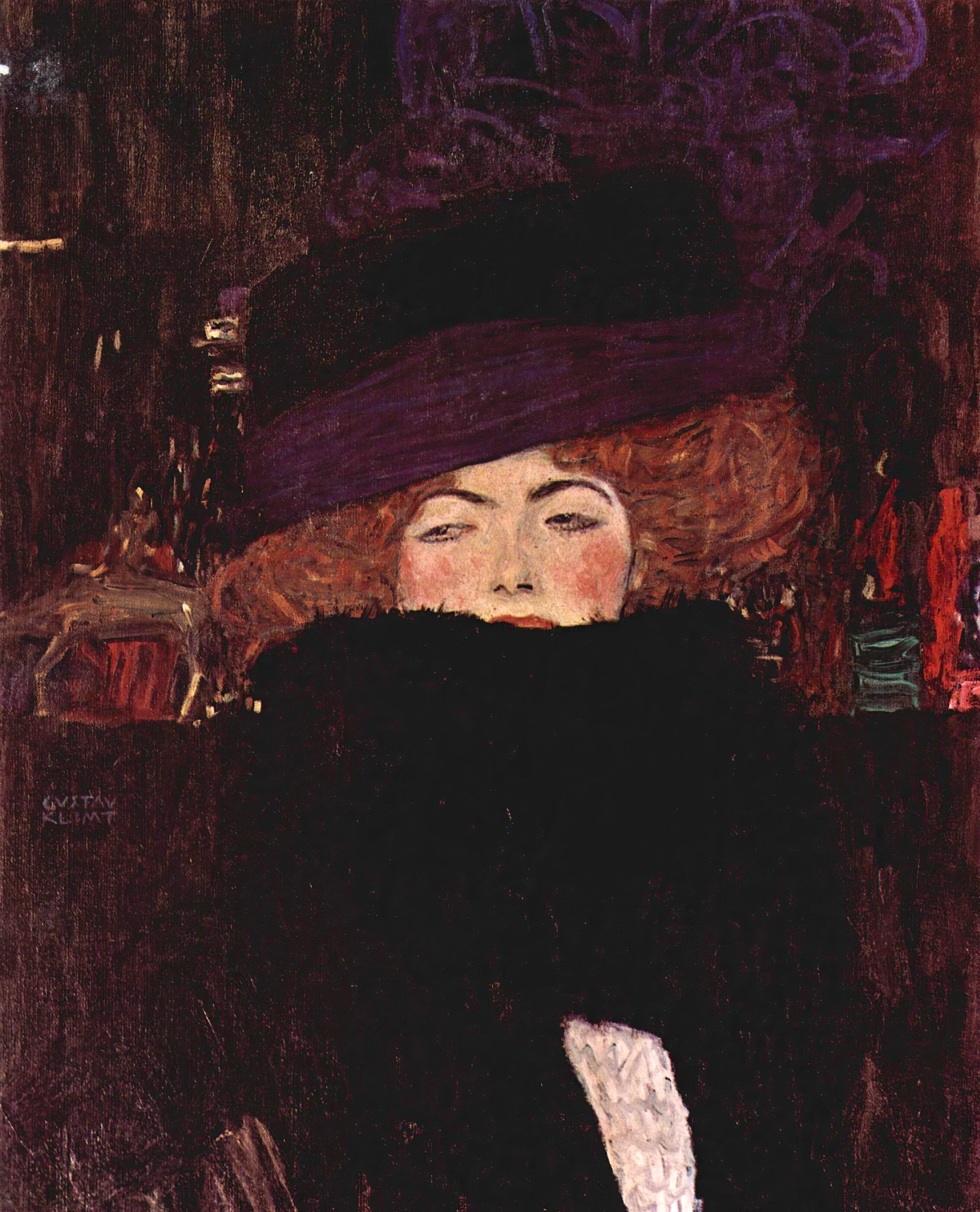 Gustav Klimt - Mujer con sombrero y boa