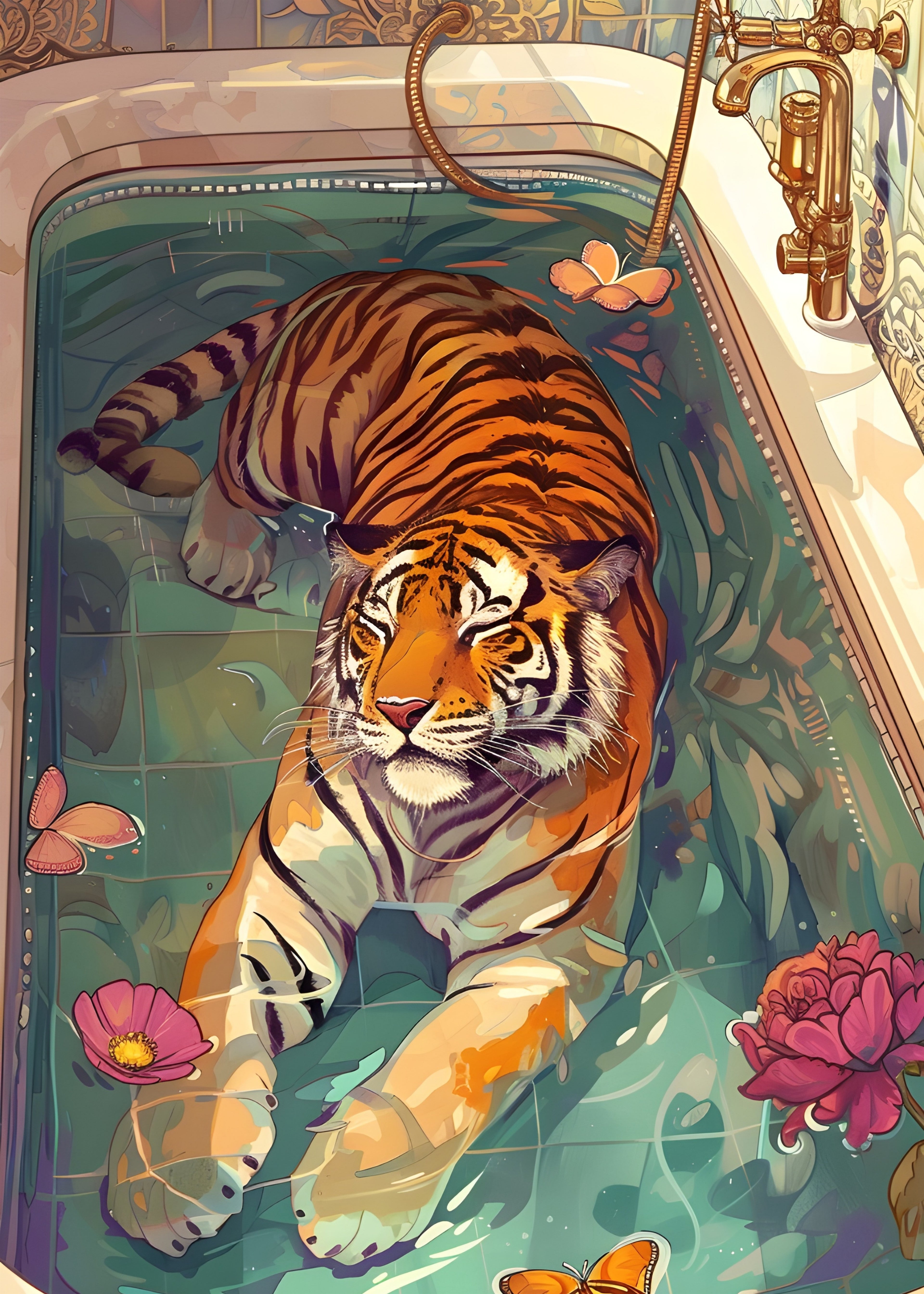 Tigre y bañera