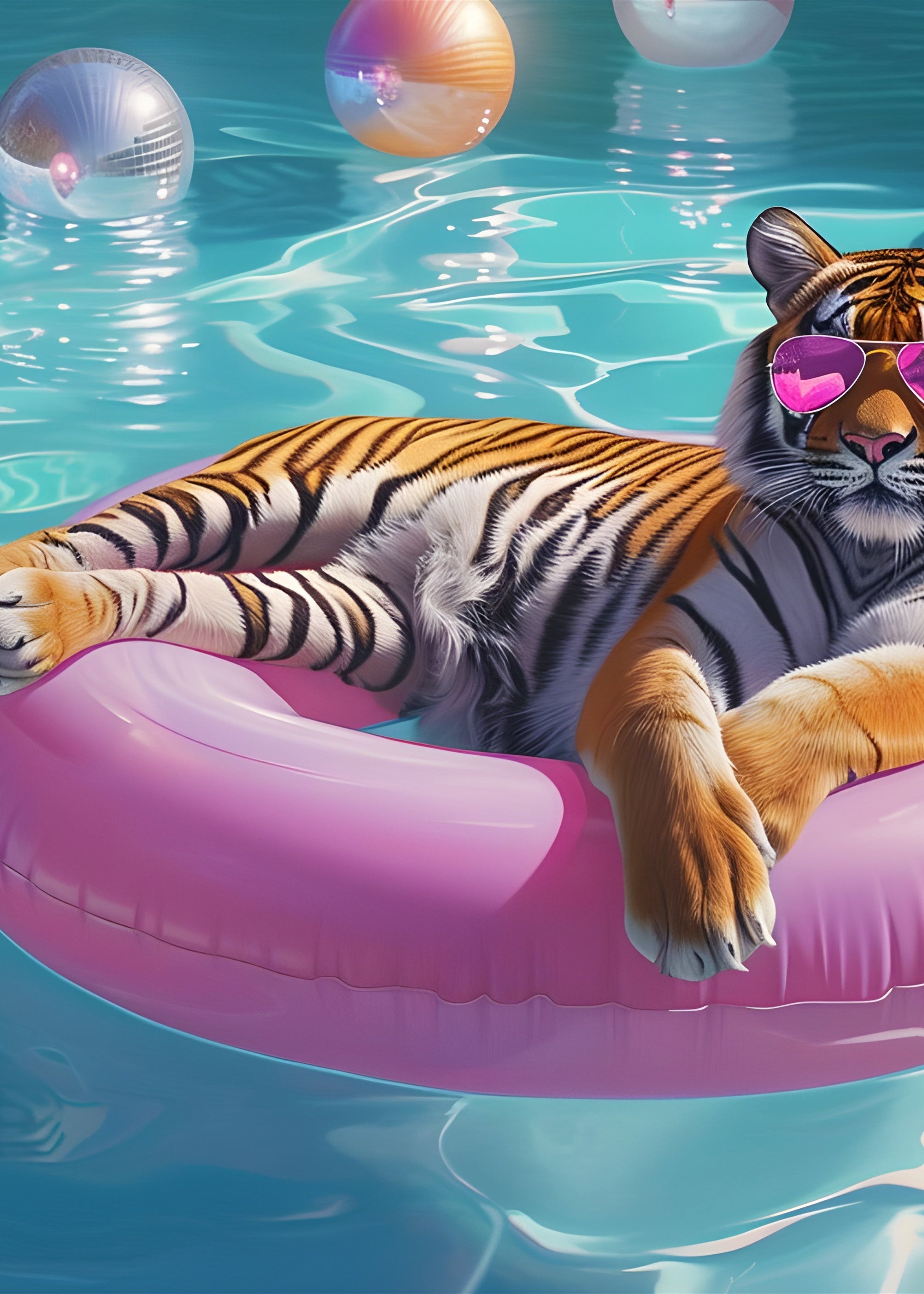 Tigre y piscina