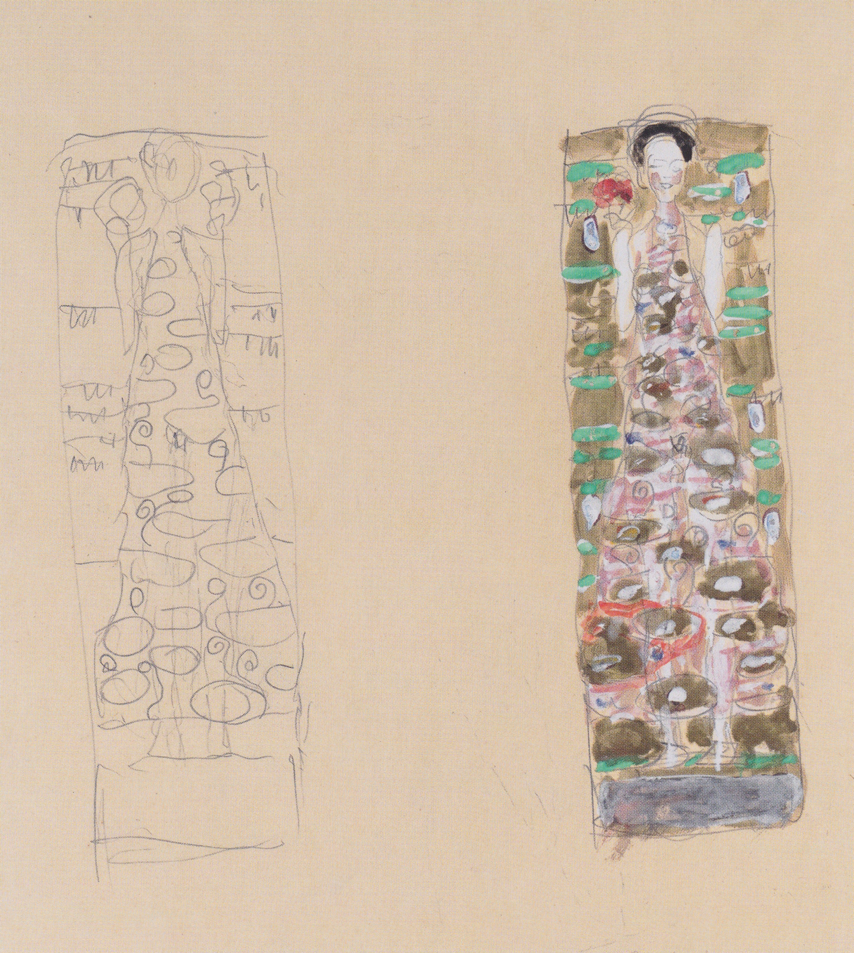 Gustav Klimt - Dos borradores para la hoja decorativa para Otto Wagner